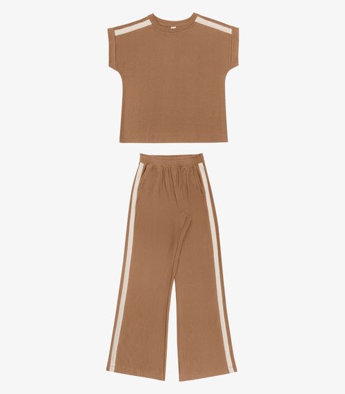 Conjunto Feminino Blusa Com Calça Em Visco Endless Marrom