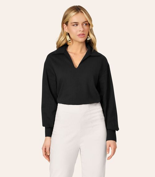 Camisa Feminina Manga Longa Decote V Endless Preto