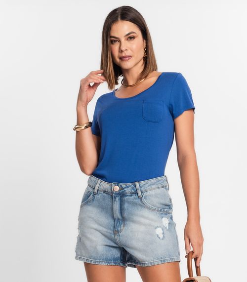 Blusa Feminina Viscotorcion Com Bolso Rovitex Azul