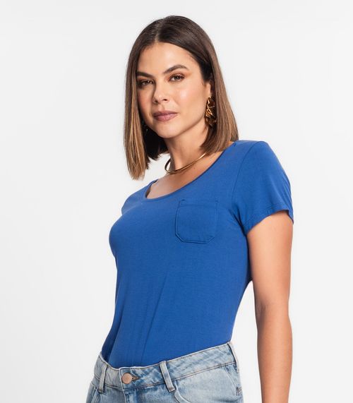 Blusa Feminina Viscotorcion Com Bolso Rovitex Azul