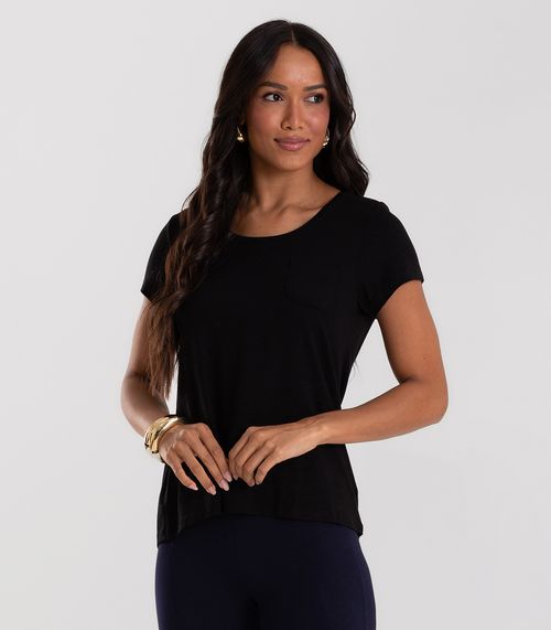 Blusa Feminina Viscotorcion Com Bolso Rovitex Preto