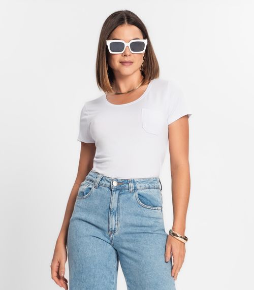 Blusa Feminina Viscotorcion Com Bolso Rovitex Branco