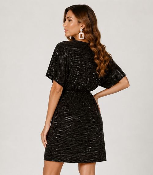 Vestido Curto Feminino Em Malha Lantejoula Endless Preto