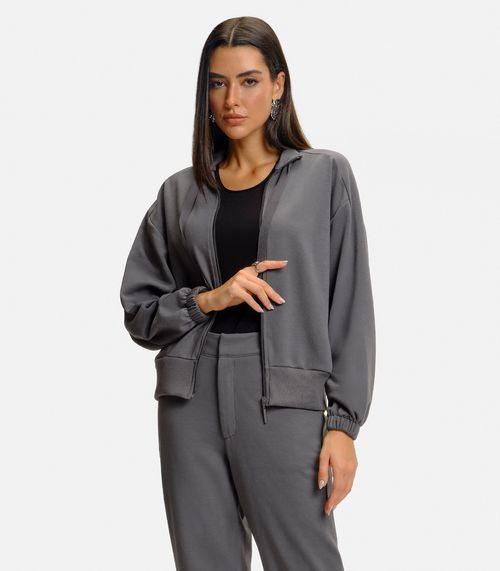 Jaqueta Feminina Gola Alta Com Cadarço Endless Cinza
