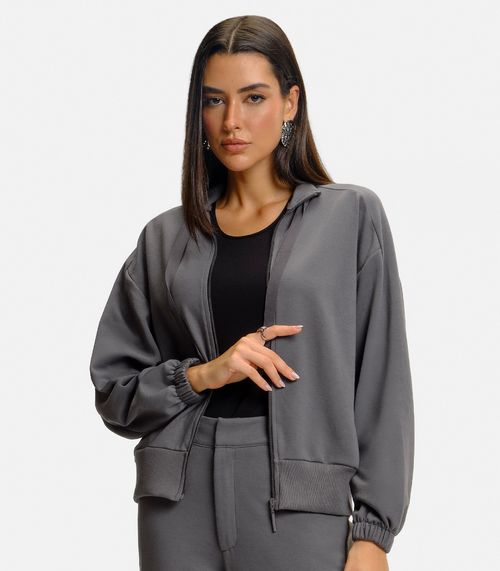 Jaqueta Feminina Gola Alta Com Cadarço Endless Cinza
