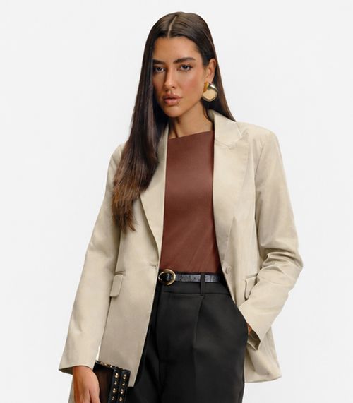 Blazer Feminino Em  Alfaiataria Endless Bege