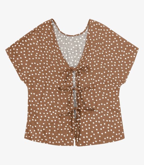Blusa Feminina Viscose Acetinada Estampada Endless Marrom